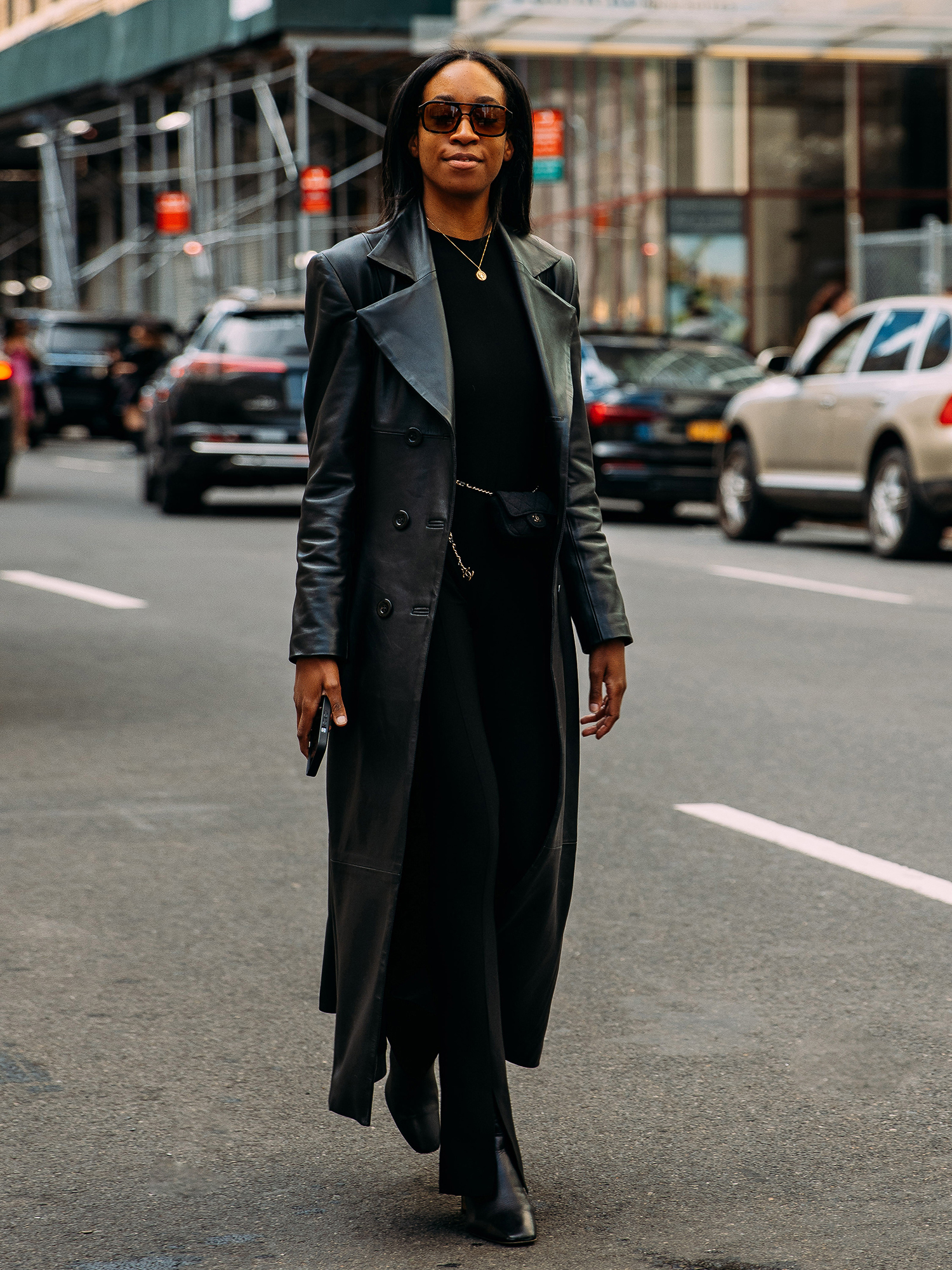 Faux Leather Double Breasted Trench Coat, Streets of Seoul