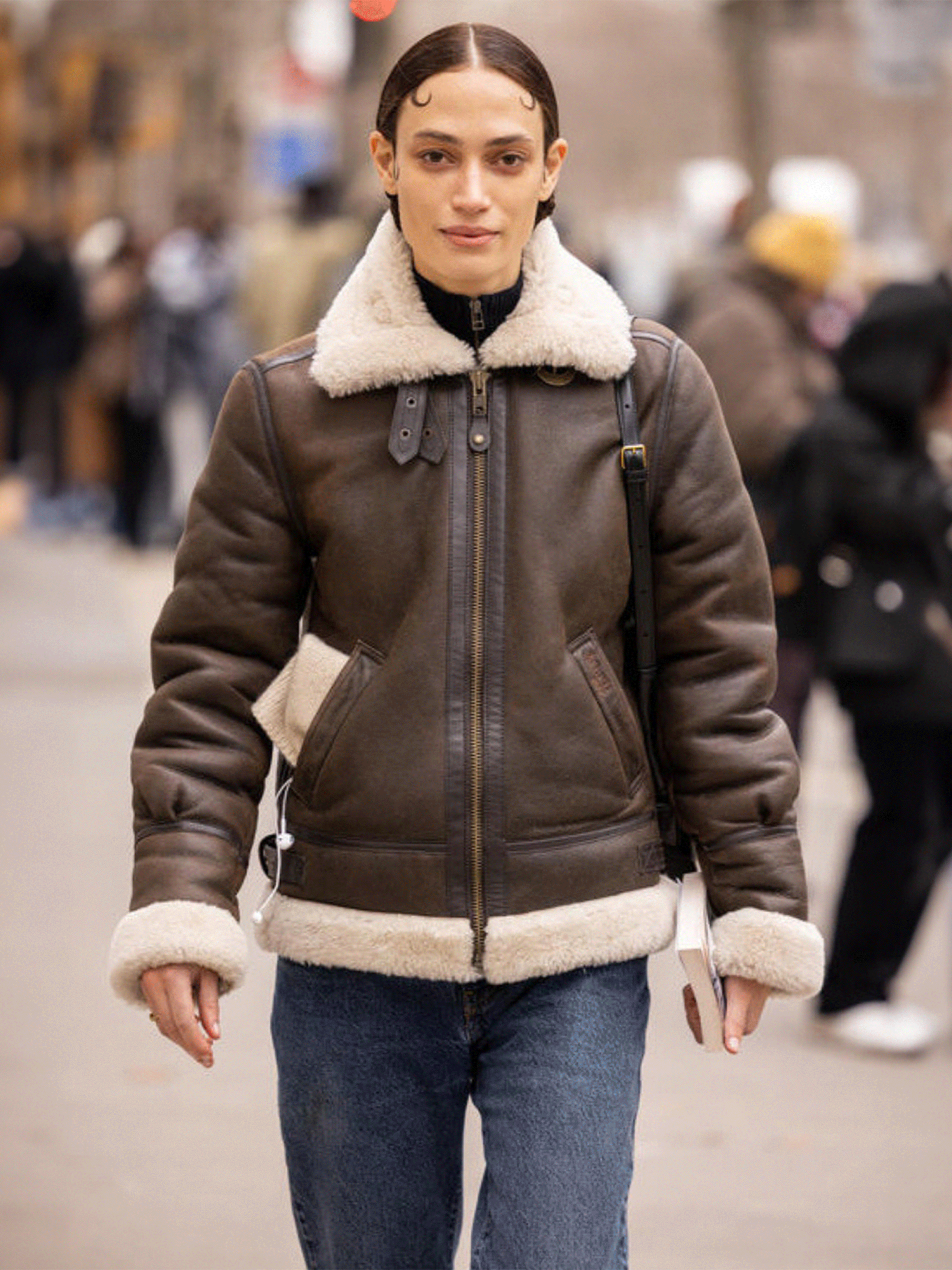Shearling Jacket Women Brown Faux Leather Jacket Oversized Wool