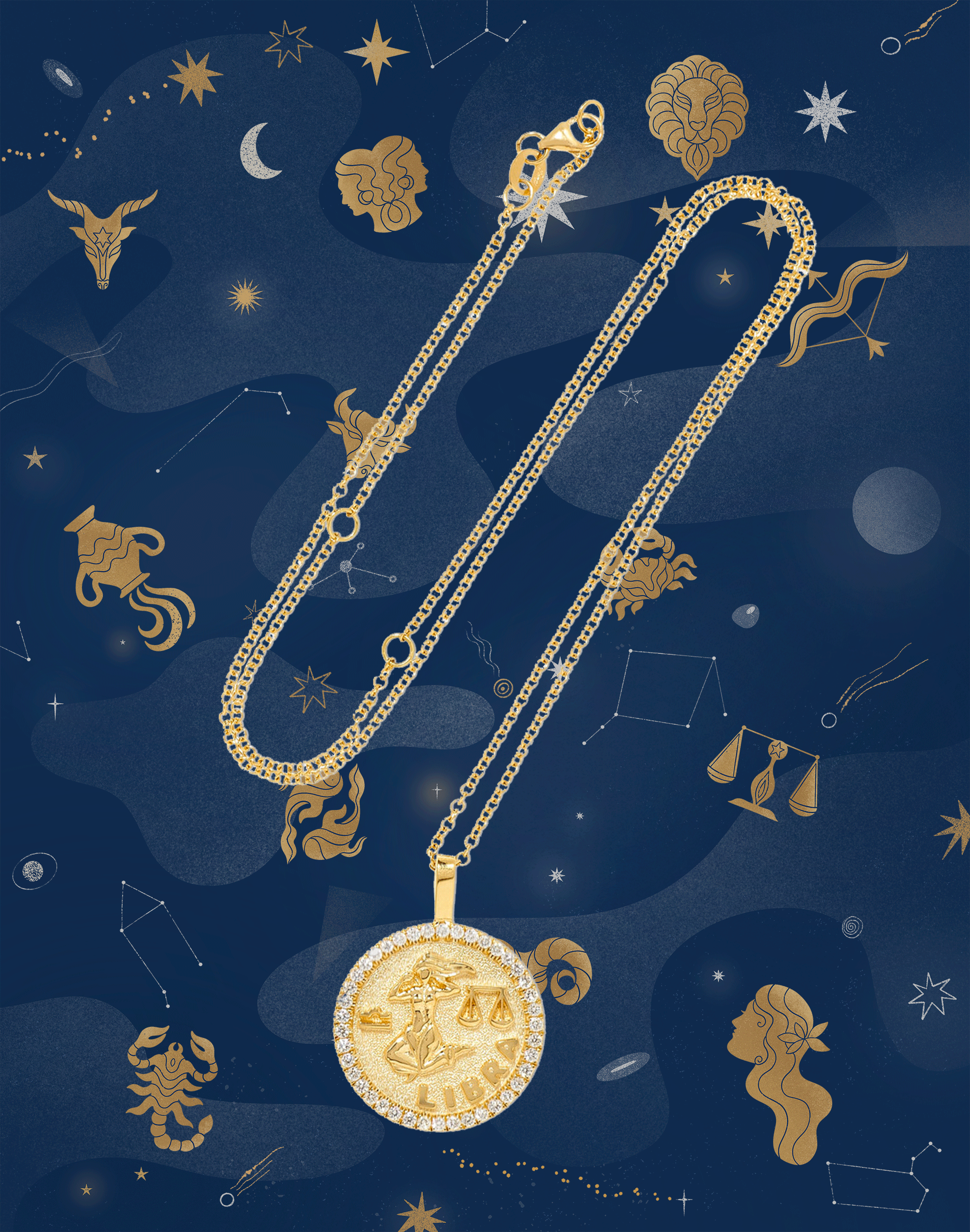 Zodiac Sign Horoscope Necklaces Horoscope Constellation Pendant Astrology  Birthday Gifts Gold Silver Leo Zodiac Necklace with Message Card combo of 2