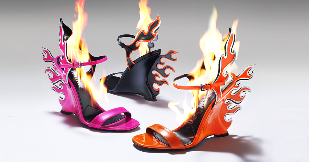 prada flame wedge heels